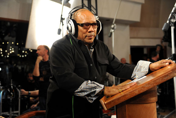 Producer of the original version Quincy Jones gives a speech at the recording Producer of the original version Quincy Jones gives a speech at the recording