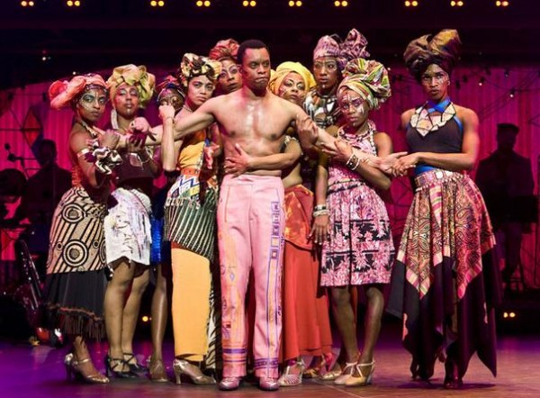 Kevin Mambo as Fela Anikulapo Kuti and the cast of Fela!