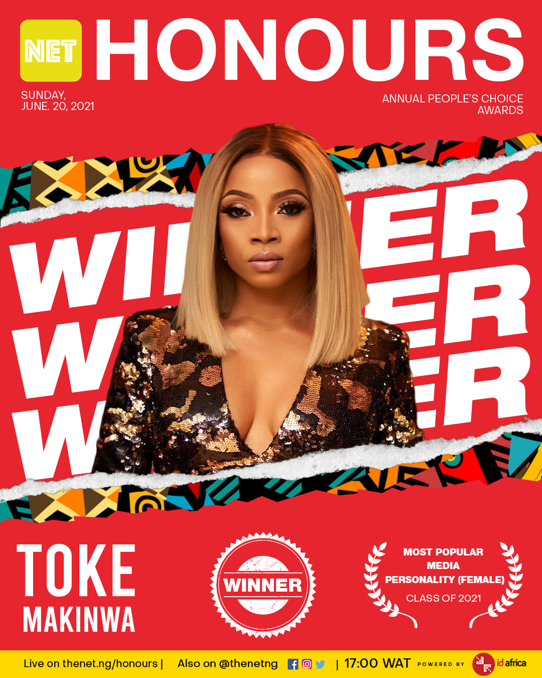Toke Makinwa NET Honours