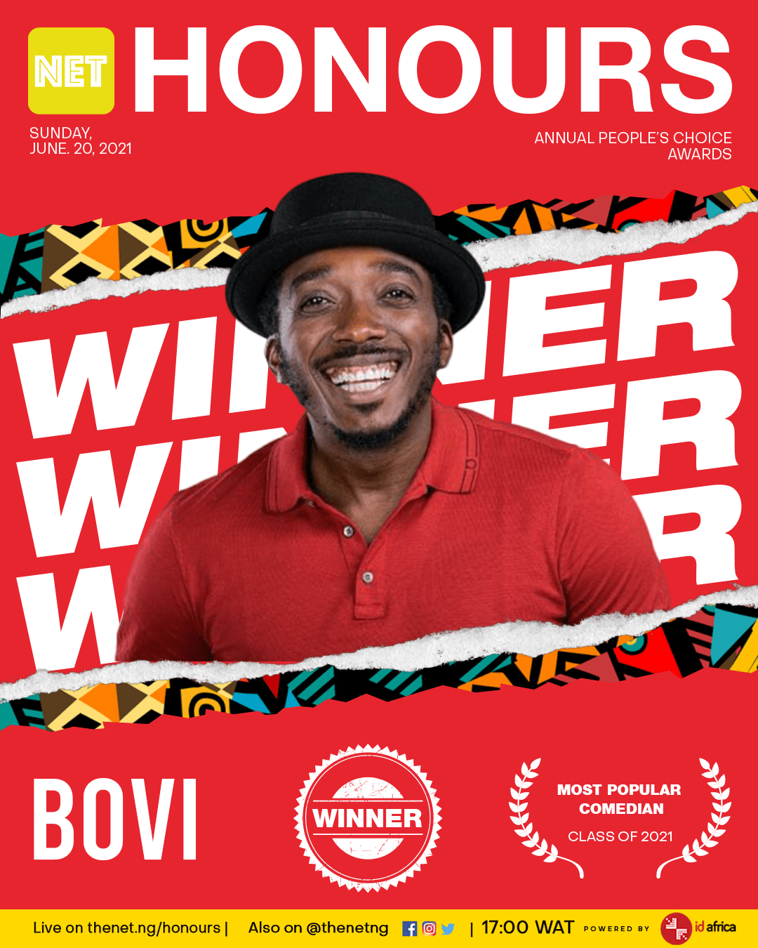 bovi most popular comedian net honours class of 2021