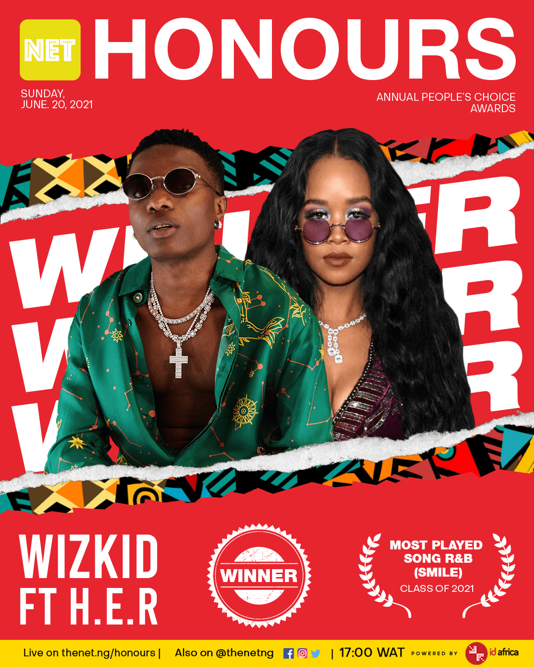 smile by wizkid ft her most played rnb song net honours 2021