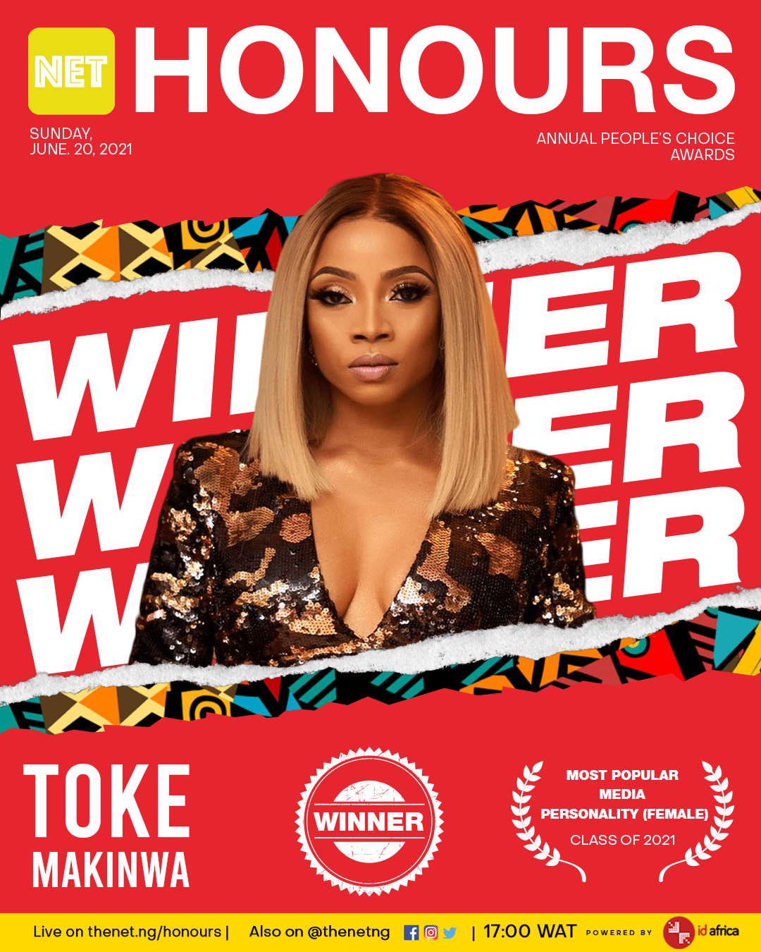 toke makinwa most popular media personality female net honours class of 2021