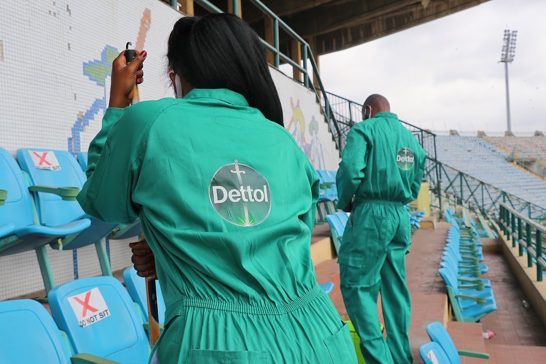 Dettol voluteers cleaning up the stadium