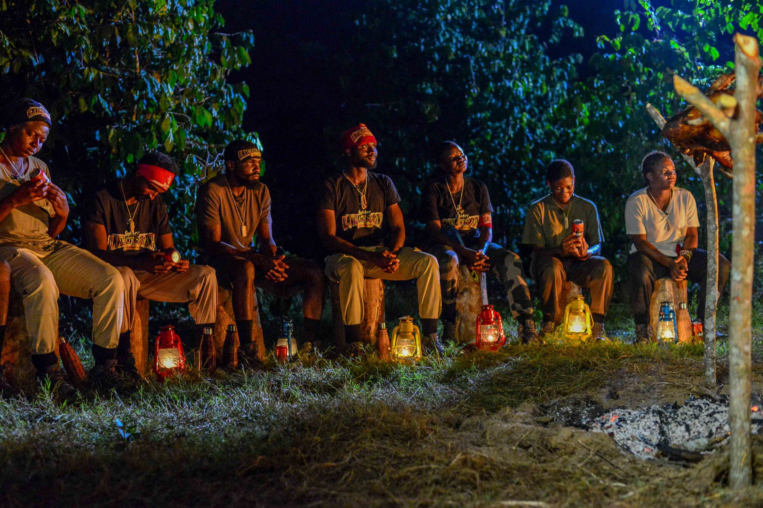 Contestants at the bonfire.